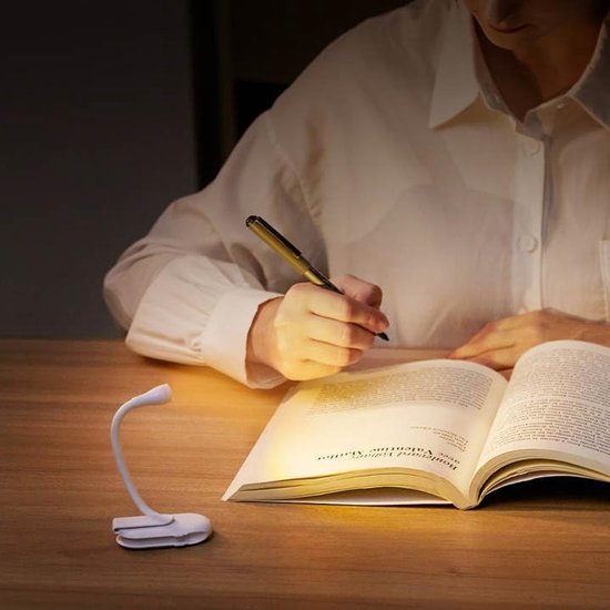 Universele, oplaadbare leeslamp met warm witte LED-clip voor leesbedden, leeslamp met instelbare helderheid, oogvriendelijk (wit) voor gebruik 's nachts. van TEAMPD — afbeelding 5