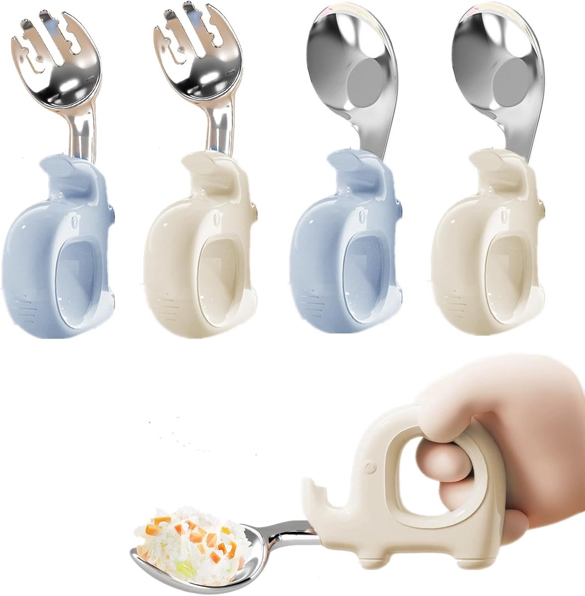 4-delig RVS Bestekset voor Kinderen - 316 Roestvrijstalen Lepel en Vork - Kort Handvat voor Zelfstandig Eten - Geschikt voor Baby's 1+ Jaar - Veilig en Duurzaam