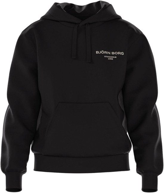 Zwarte hoodie met capuchon, lange mouwen, kangoeroezak en Björn Borg logo.