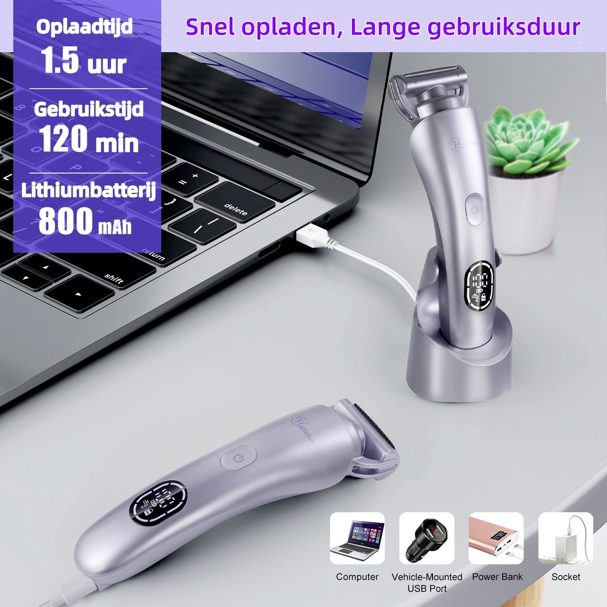 Hatteker 3-in-1 Ladyshave voor Vrouwen - Paarse thumbnail 5