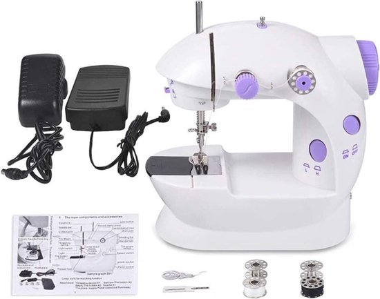VIN® Kindernaaimachine – Naaimachine voor Kinderen met 2 Snelheden – Mini Naaimachine met Vele Accessoires – Wit/Paars