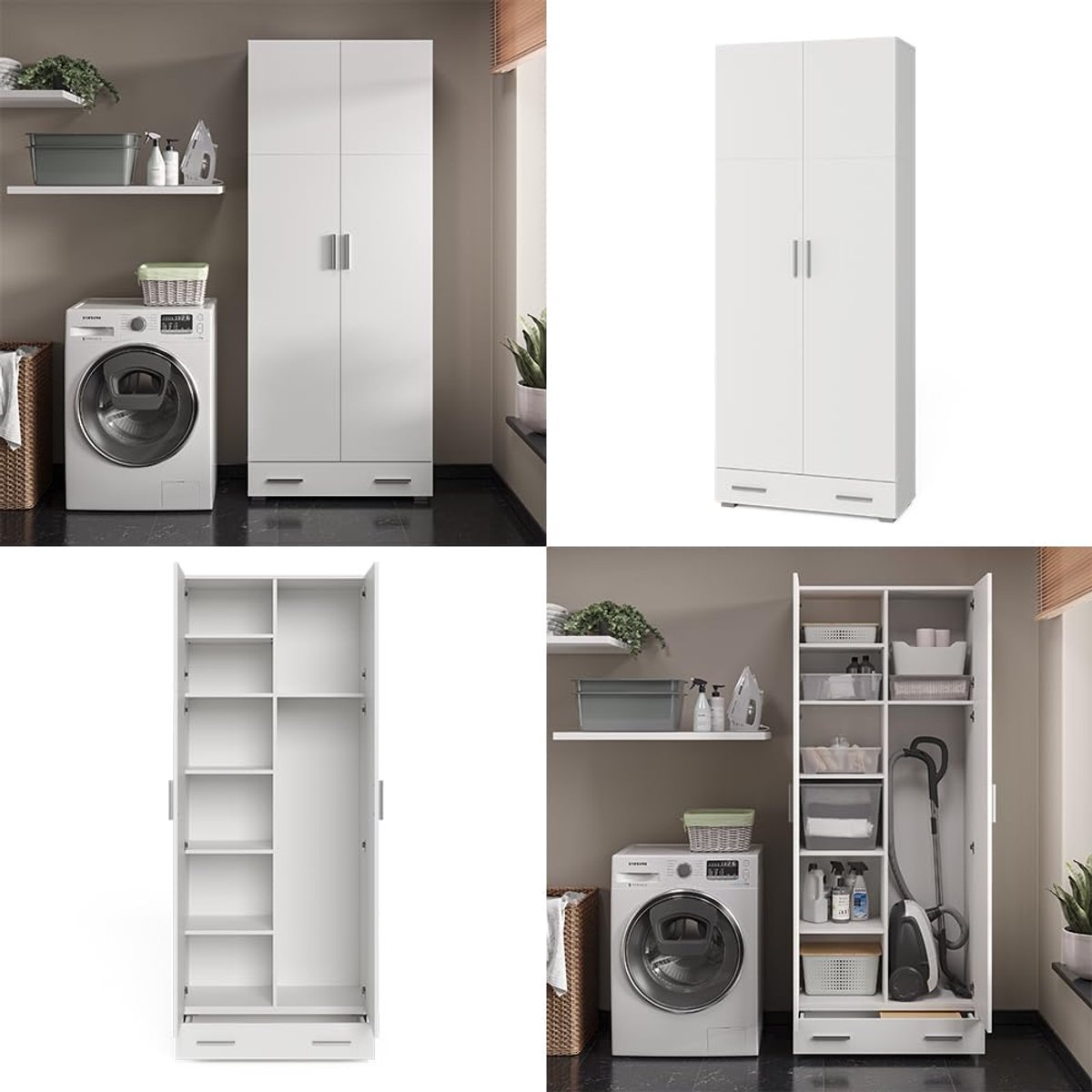 Multifunctionele hoge archiefkast "Ingo" met - 80x204 cm - Wit - "Ingo" lade, 80 x 204 - Medahomestore