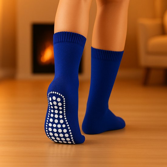 Ensemble de chaussettes Budino Chaussettes d'intérieur - Chaussettes antidérapantes - 3 paires - taille 43-46 - Blauw Cobalt