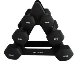 AJ-Sports Dumbell Set Zwart - 1 t/m 3 KG - Dumbbells - Gewichten Set - Halterset - Halters - Fitness gewichten - Krachttraining - Fitness - Inclusief GRATIS Dumbbell Houder