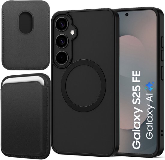 Samsung Galaxy S25 FE Hoesje Magnetisch Magsafe Pasjeshouder Portemonnee Schokbestendig Zwart