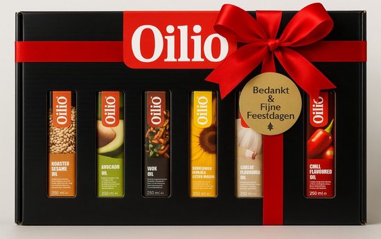 Coffret cadeau de Luxe Oilio – 6 huiles végétales Premium – Coffret culinaire et cadeau de Noël Perfect pour les passionnés de cuisine (6 x 250 ml) - Coffret de Noël