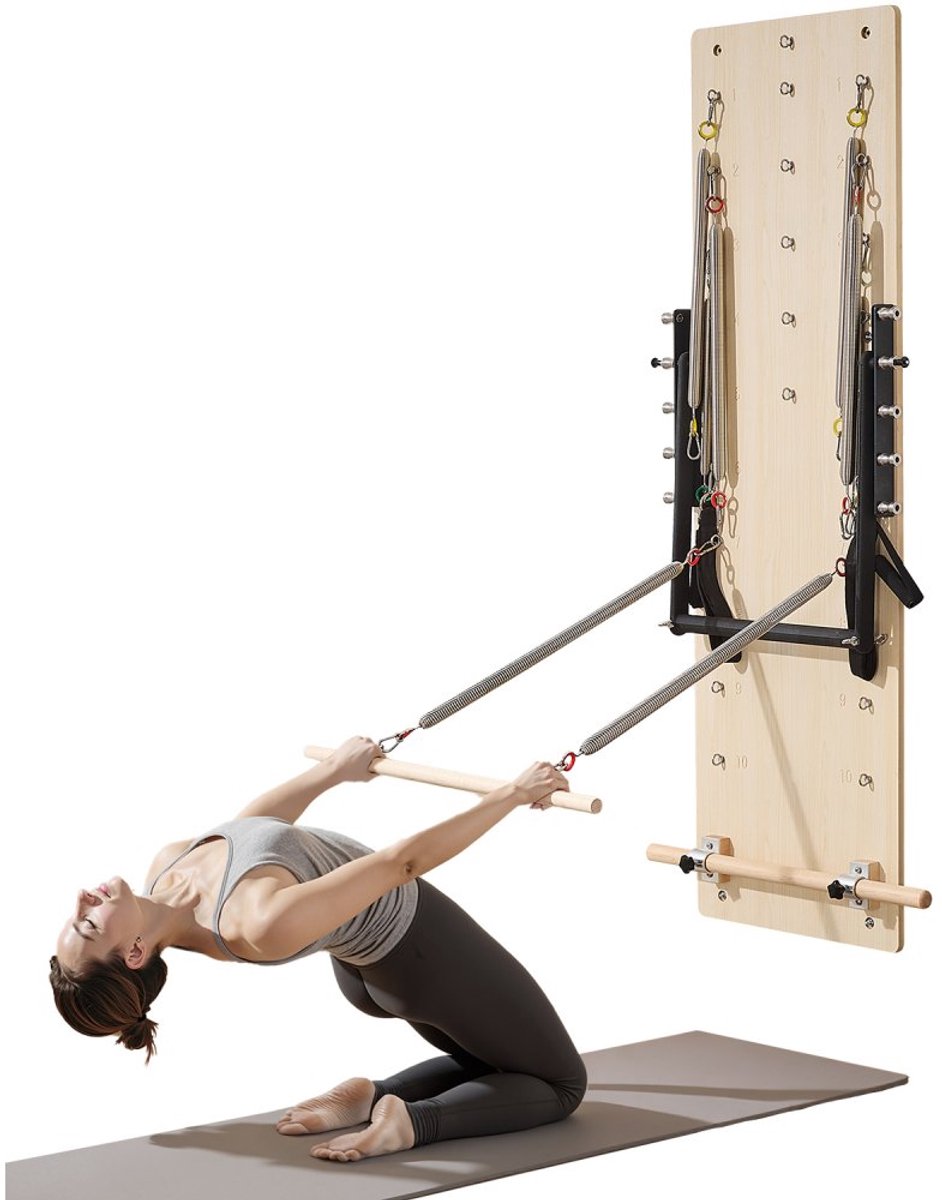Pilates Reformer - Wandgemonteerd Systeem - Esdoornhouten Springplank - Verstelbare Weerstandsveren - Ruimtebesparend - Voor Flexibiliteit en Balans - Thuisgym