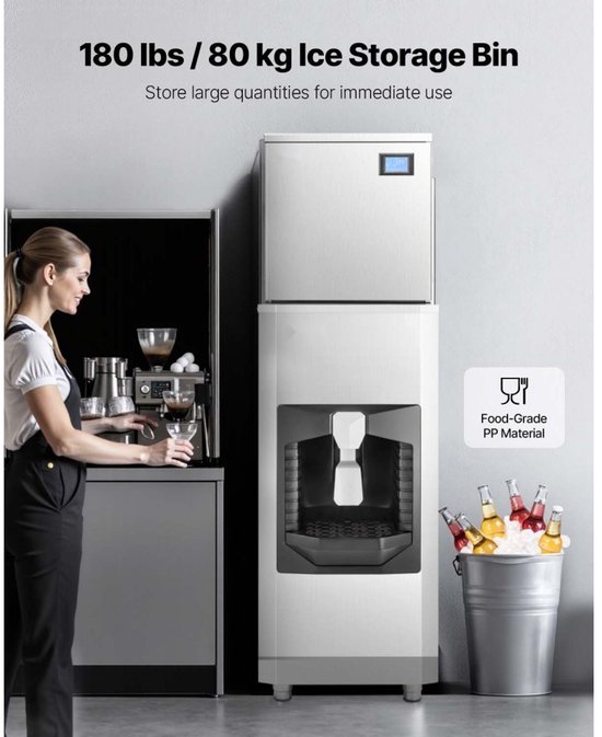 IJsblokjesmachine - Commercieel - Productie 163 kg/dag - IJsopslag 80 kg - Automatische ijsdispenser 9 kg/min - Zelfreinigend - Touchscreen bediening - Voor horeca/bar/restaurant van Merkloos — afbeelding 2
