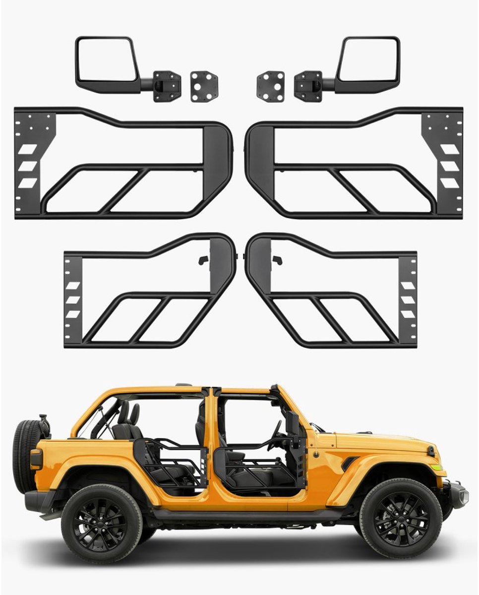 Buisdeuren 4-deurs - Offroad Deurenset - Adventure-stijl - DOT-gecertificeerde Zijspiegels - Compatibel met Wrangler JL 2018-2024 & Gladiator JT 2020-2024