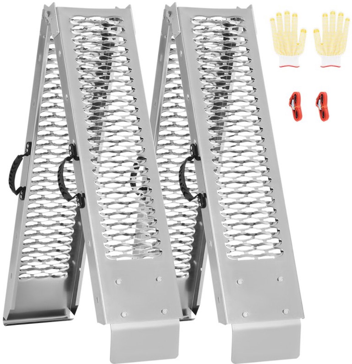 Aluminium Oprijrampen - 2-Delige Laadhelling - Draagvermogen 453 kg - Breed Oprijvlak - Met Handgrepen - Zwaar Uitgevoerd - Voor ATV/UTV/Motor/E-bike