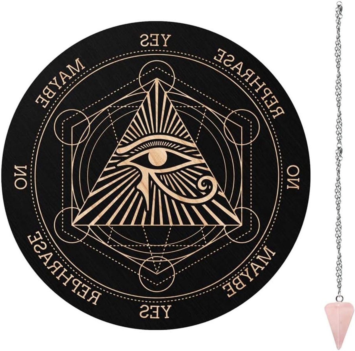 EGoods - Slinger Board voor Wichelroedelopen en Waarzeggerij - Metafysisch Message Board met Rozenkwarts Kristal - Houten Carven Board - Slinger Hekserij Wicca Altaar Supplies Kit - 7.9Inch