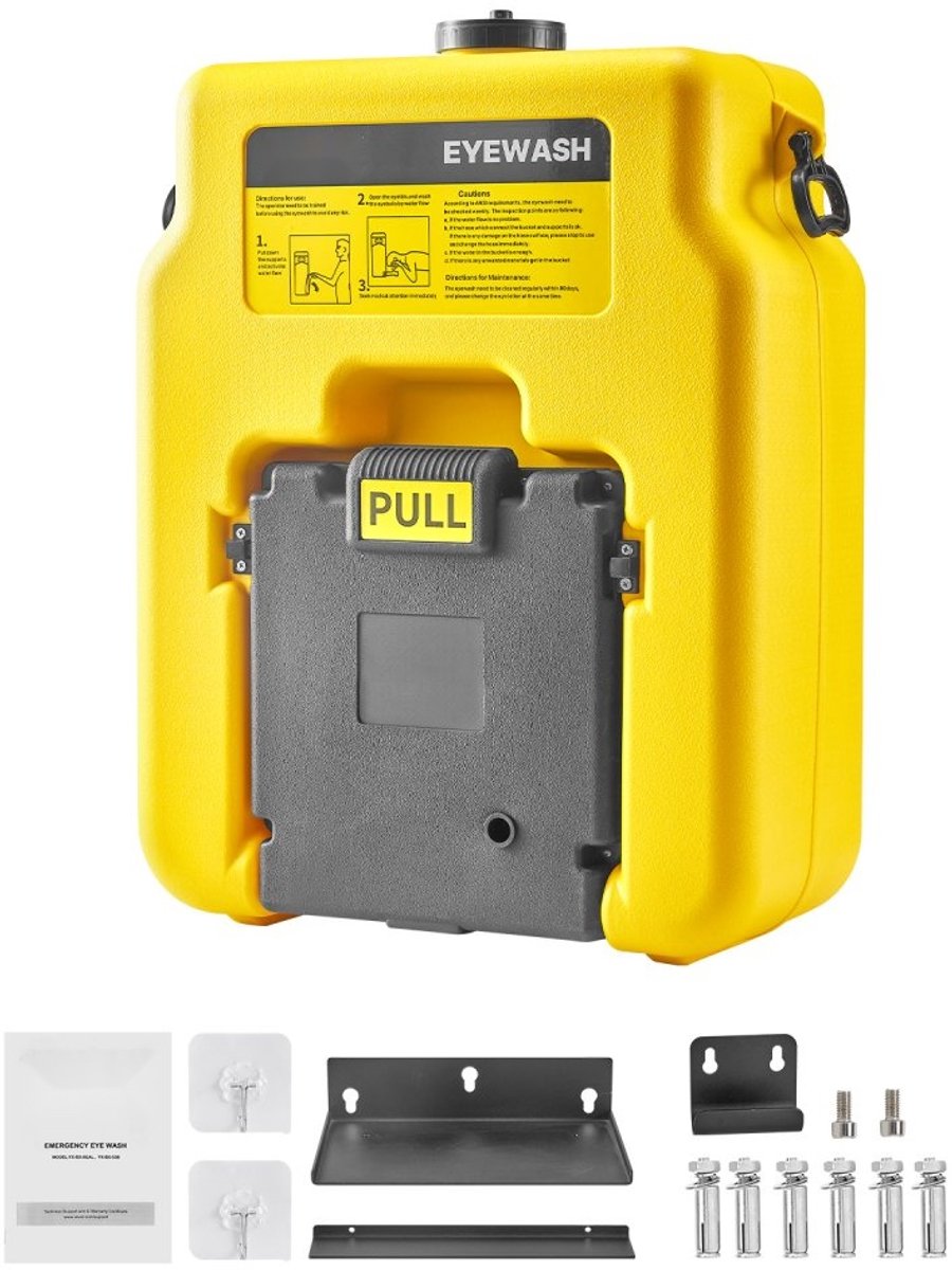 Oogspoelstation / Oogdouche - 53 L Wandmontage - 2 Sproeiers - OSHA-goedgekeurd - EHBO - Voor Scholen, Laboratoria, Fabrieken - Geel