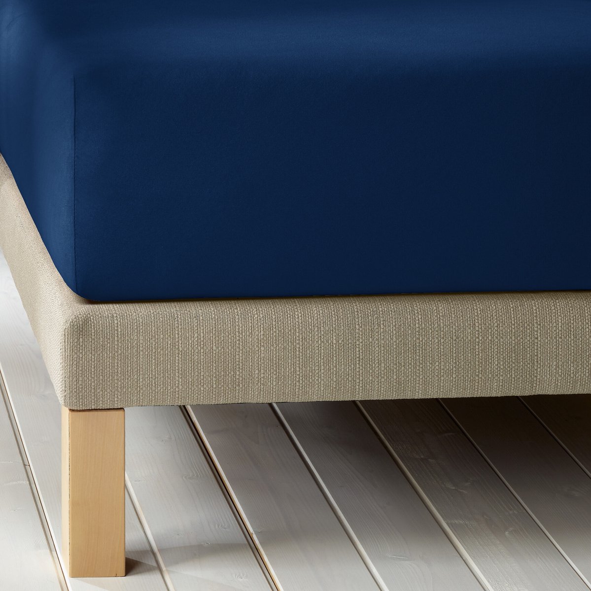 De Witte Lietaer Hoeslaken Laurence Blue Indigo - 140 x 200/220 x h 30 - Katoen Flanel Blauw