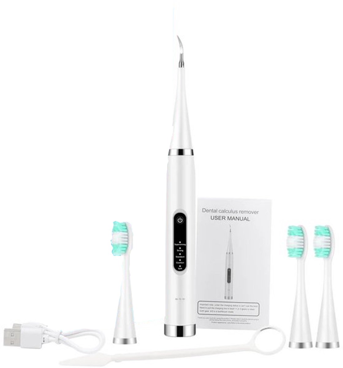 2-in-1 elektrische tandenborstel Sonic Cleaner Tandsteenverwijderaar Smart tandenborstel Volwassenen - Wit Drie koppen