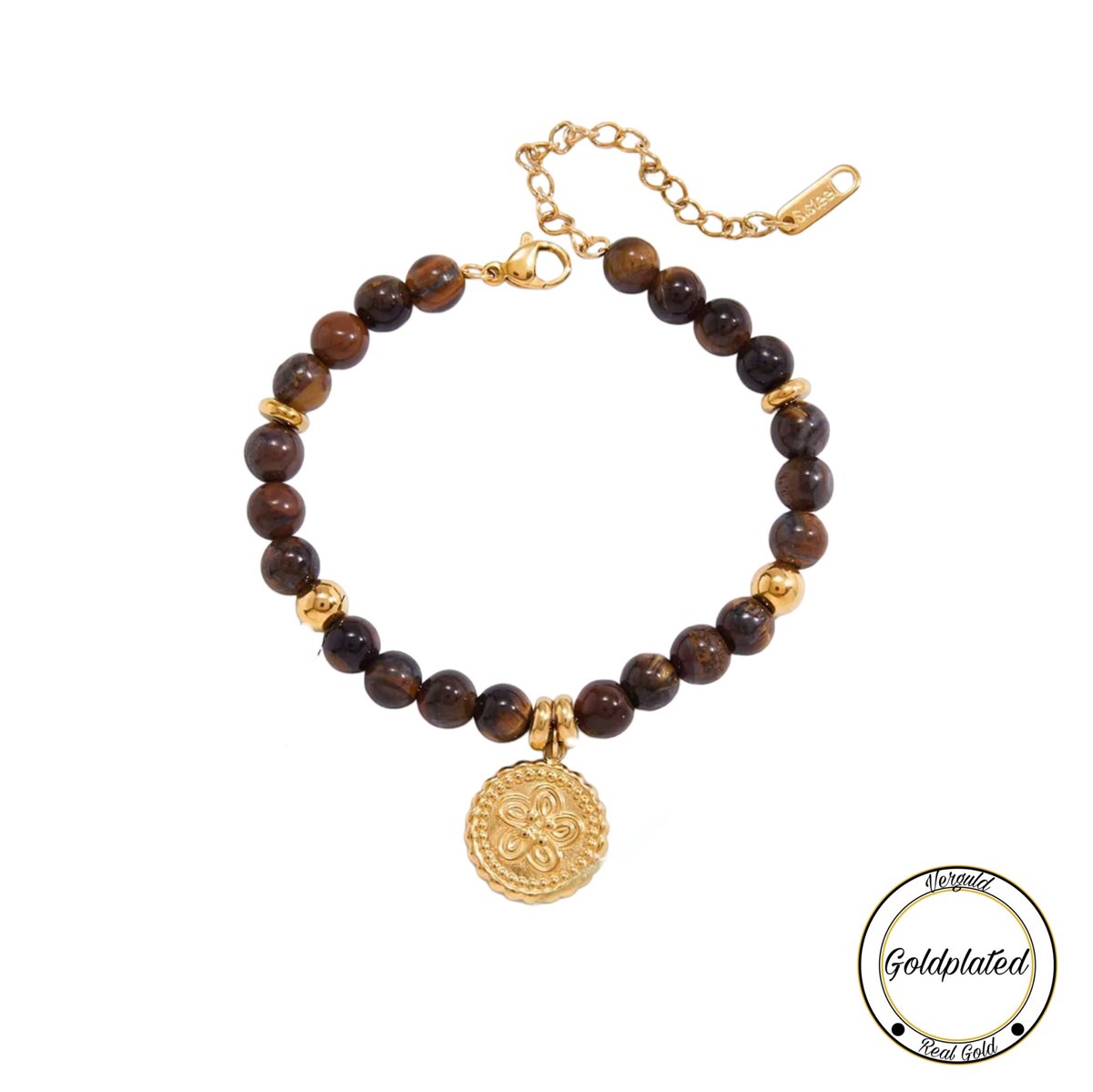 Borasi Tijgeroog Kralen Armband Hangertje | Dames Armbanden | Dames Sieraden | Cadeau | Dames Cadeau | Luxe Geschenkzakje |