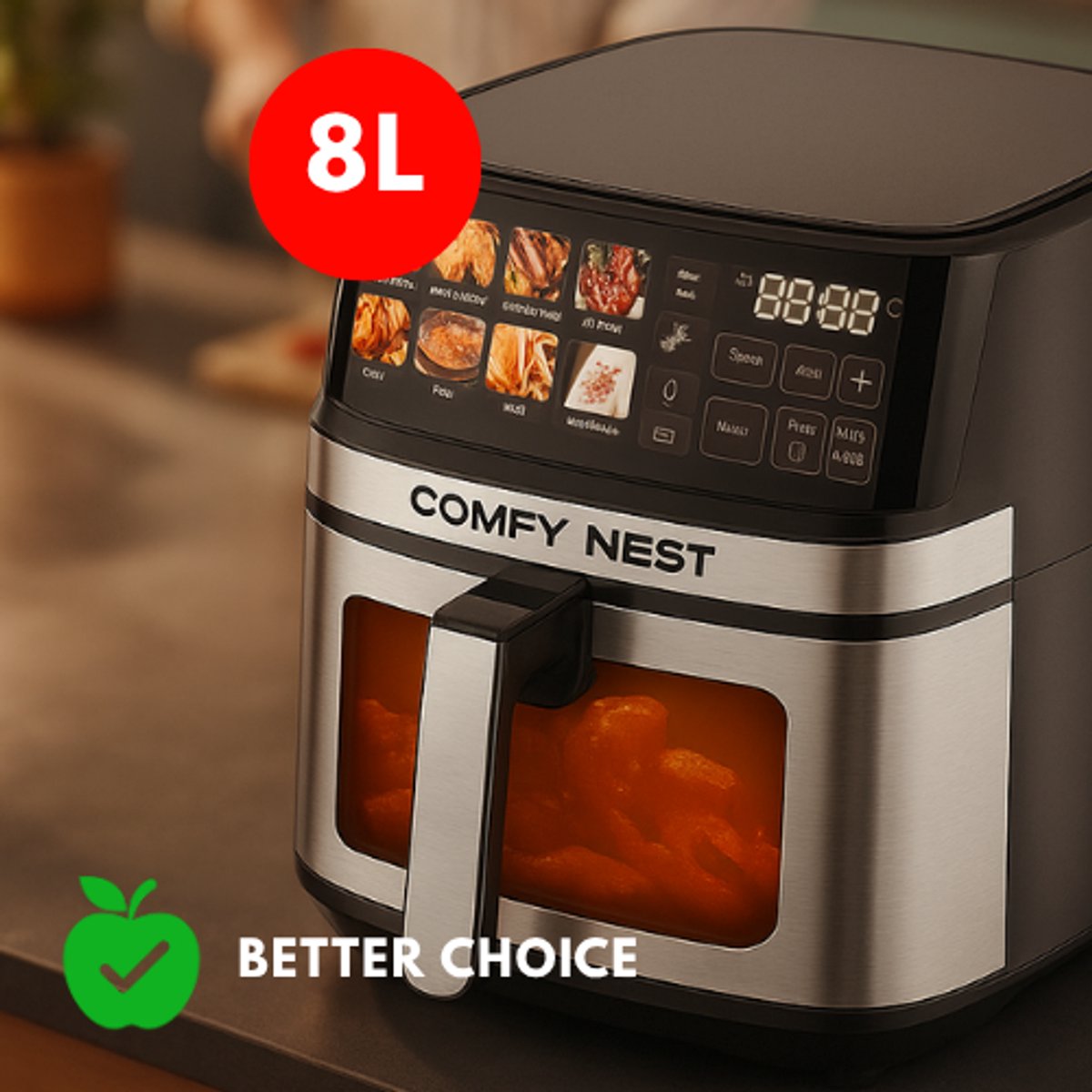 Gezond Frituren - XXL Airfryer 8 Liter – Comfy Nest – 1700W – Digitaal Display