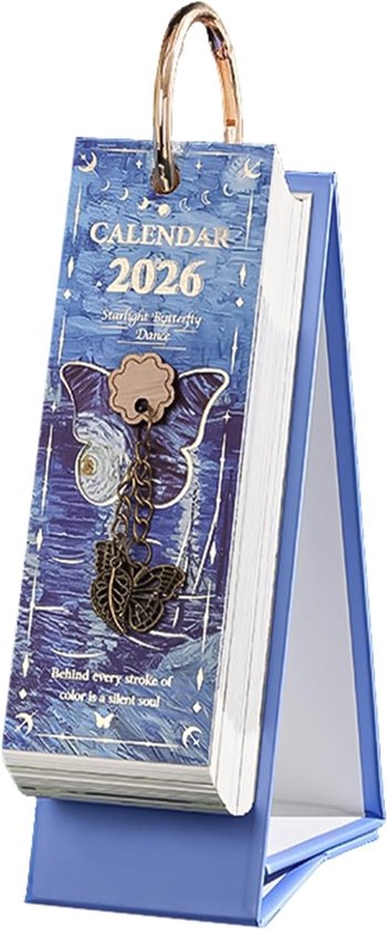 Bureaukalender 2026 - 365-daagse retro-dagplanner en decoratie in olieverfstijl | Verticale kalender
