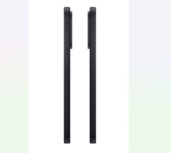 Zijkanten van een zwarte OnePlus telefoon, twee stuks naast elkaar.