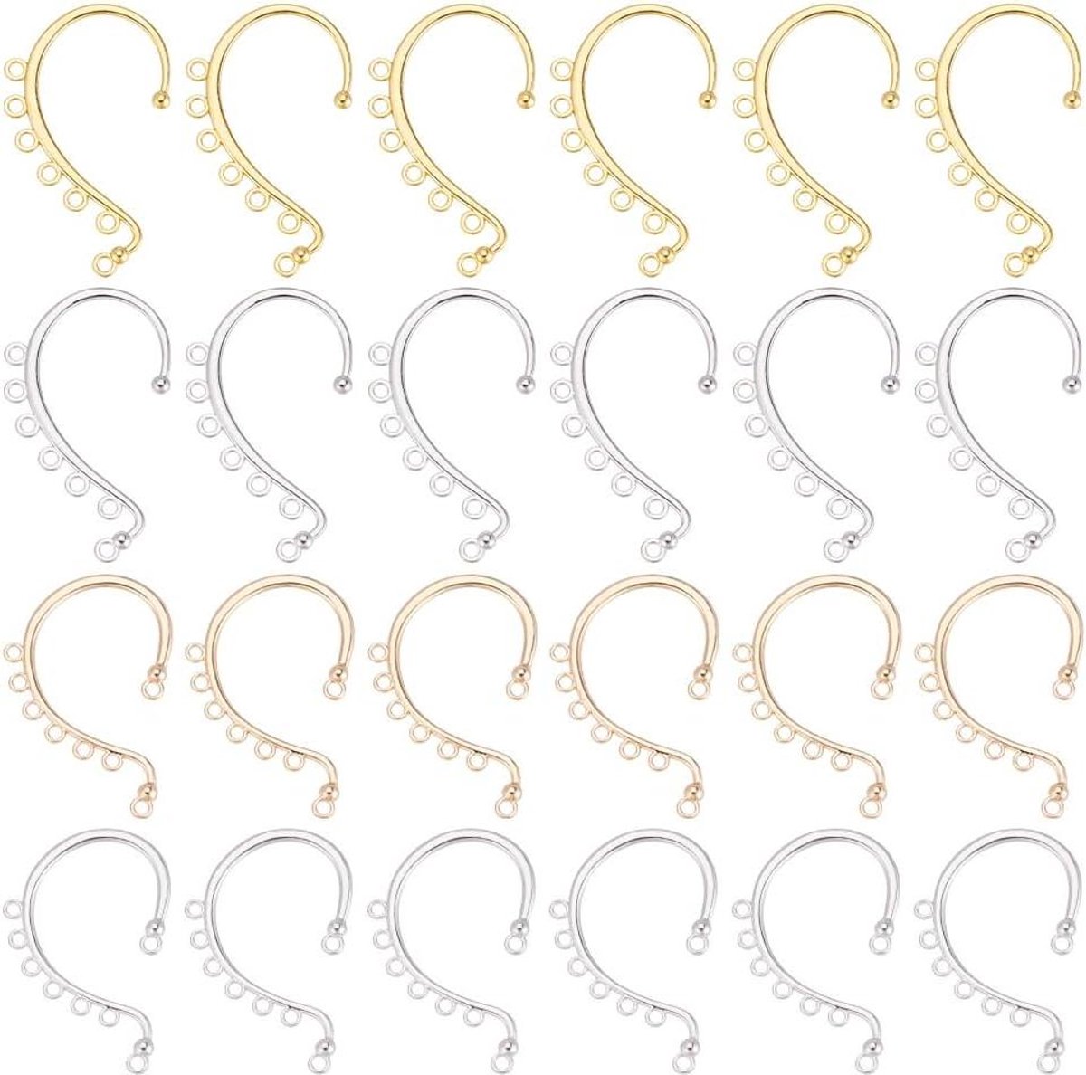 EGoods - DIY Oor Manchetten Oorbellen in 2 Kleuren, 7 Gaten - Legering Oor Manchet Bevindingen - Clip op Oor Manchet Oorbellen - Niet Piercing Manchet Clips - Sieraden Maken