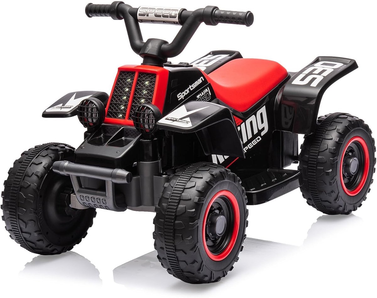 HOERFURIY-Elektrische kinderauto-Elektrische quad voor kinderen 6V, auto met ledverlichting en muziek, 1,8 km/u met claxon, startknop, ATV voor kinderen vanaf 3 jaar, zwart HOERFURIY-Elektrische kinderauto-Elektrische quad voor kinderen 6V, auto met ledverlichting en muziek, 1,8 km/u met claxon, startknop, ATV voor kinderen vanaf 3 jaar, zwart