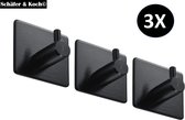 Schäfer & Koch© 'Esbjerg Nero' designer 3x zwarte zelfklefende badkamer haakjes - voor badkamer - handdoek - keuken - toilet - ophanghaak - mat zwart - 3m - handdoekhaak - accessoi