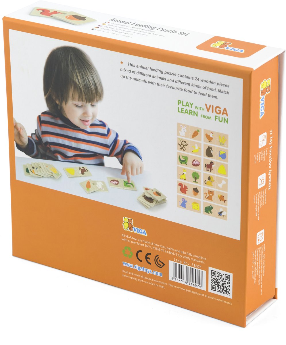 Viga Toys – Houten Matchpuzzel – Dieren & Voeding – 24-delig – Multicolor