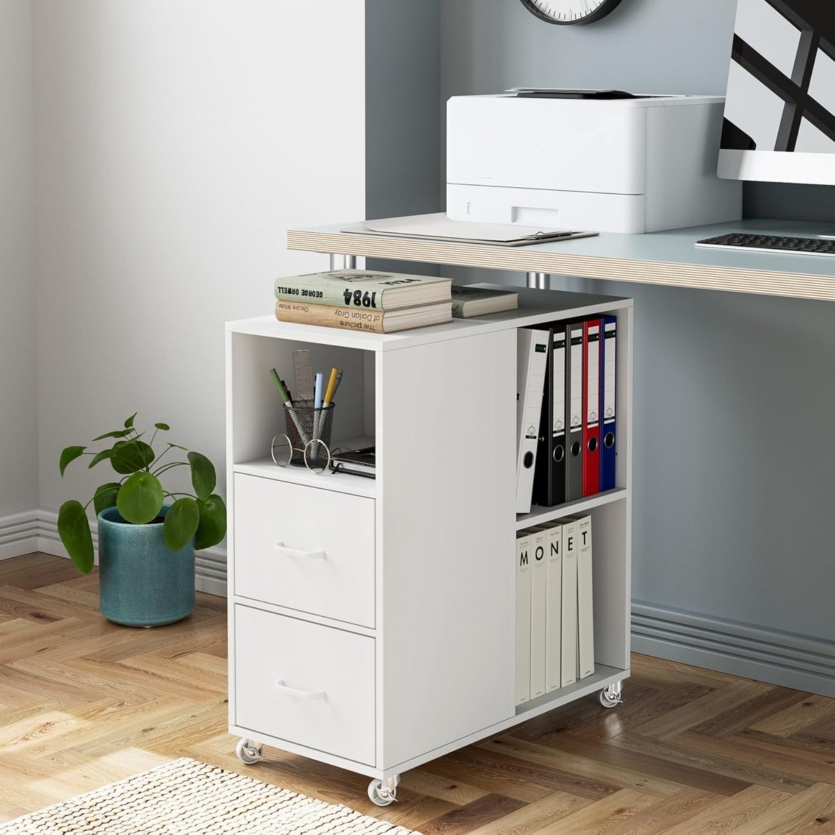 Rolling container with drawer and - 30x60x65 cm - Wit - drawer and open compartments – - Medahomestore