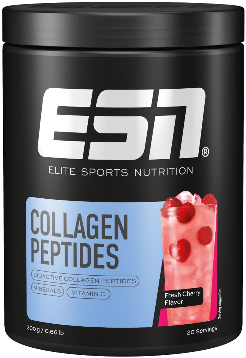 ESN Collagen Peptides, Fresh Cherry, 300 g – 20 Porties Collageenpoeder met Vitamine C & Mineralen