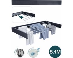 BAUER & MEYER® Wanddroogrek XXL 116cm - Droogrek Inklapbaar - Incl. 10 wasknijpers + 1x wasmand - Wasrek - 8.1 Meter drooglengte - Zwart