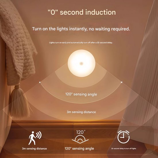 Nachtlampje met bewegingssensor - Slaapkamerlamp - Magnetische bureaulamp - Oogbeschermende oplaadbare bedlamp - LED-lamp met verstelbare helderheid - 2-pack van Merkloos — afbeelding 2