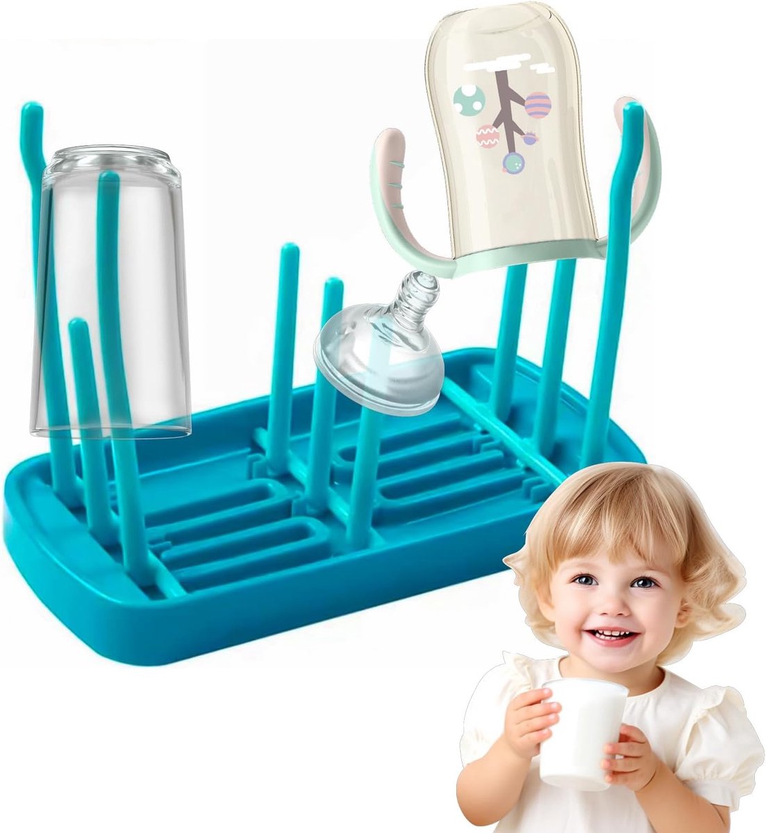 Opvouwbare Flesdrogers - Opbergbare Drogingsrek voor Babyflessen - Met Opvangschaal voor Druppels - Blauw