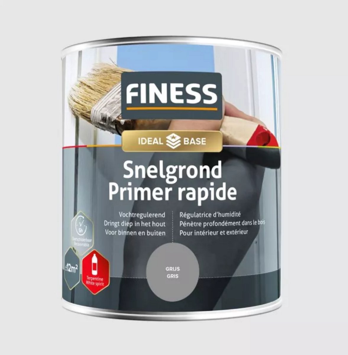 Finess Snelgrond - Grijs - Grondverf - 750 ml - Voor Hout en Metaal