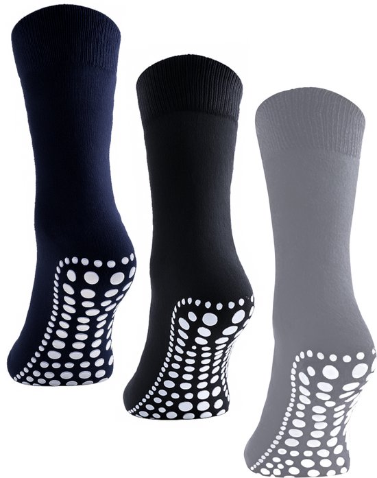 Budino® Huissokken Anti Slip Set - 3 paar - Dikke Antislip Sokken - Gripsokken - Dikke Yoga Pilates Sokken - maat 43-46