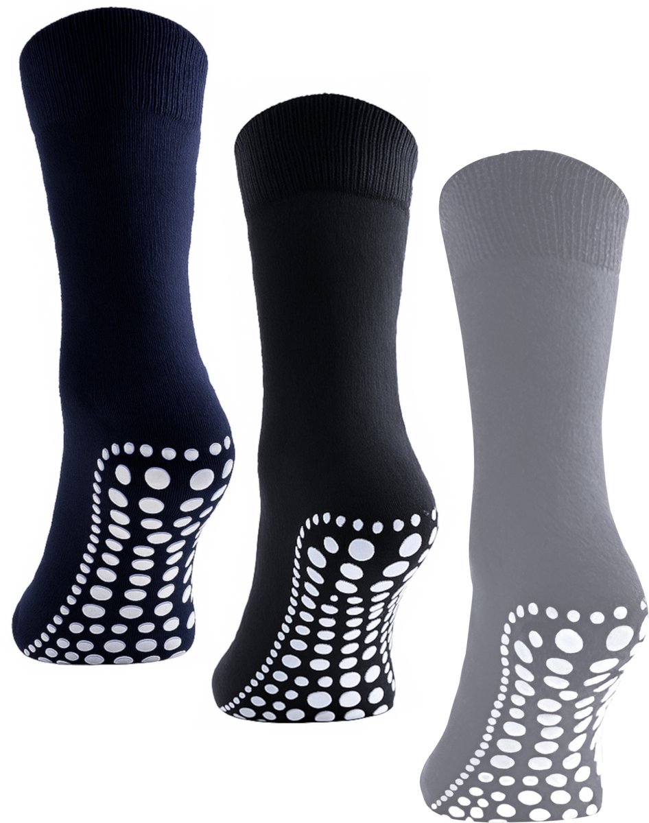 Budino® Huissokken Anti Slip Set - 3 paar - Dikke Antislip Sokken - Gripsokken - Dikke Yoga Pilates Sokken - maat 43-46
