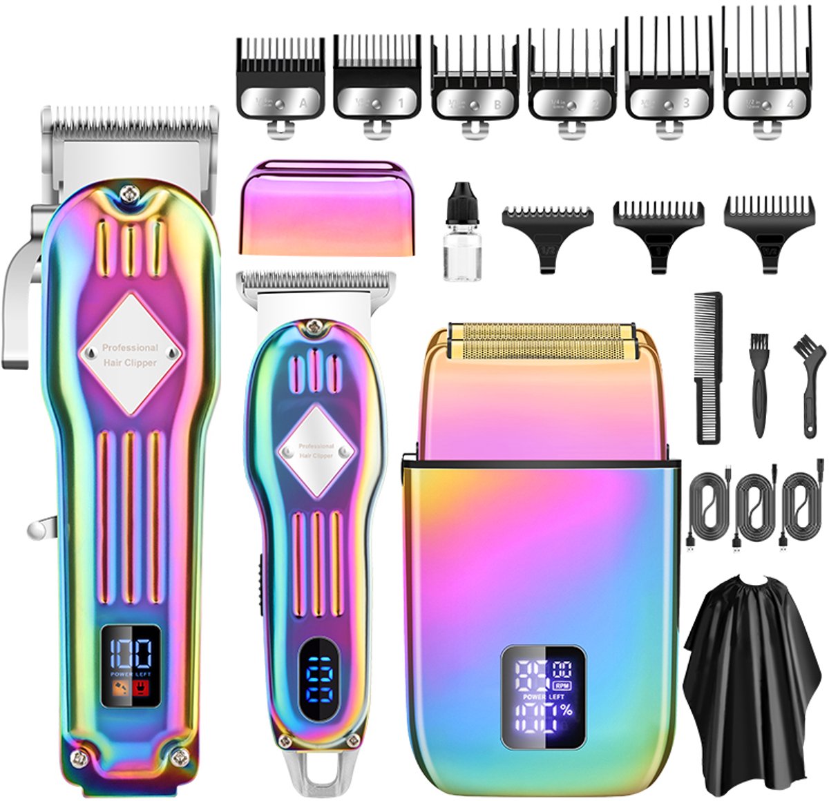 STILVORA Tondeuses - Oplaadbare Tondeuse Set Met T-Knife Barttrimmer, Professionele Trimmer Voor Haar En Baard, Metaal + Roestvrij Staal, 22,2x23,8x6,7 cm, Zilver