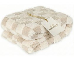 Zest - Luxe Fleece plaid - Beige/Crème geblokt - Zacht Fluweel Touch - Vacht Zijde - Dubbele voering - 170x130 cm - Bankdeken - Zacht & Warm - Uniek Design - Luxe Woonaccessoire