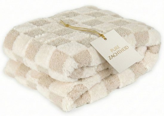 Zest - Luxe Fleece Deken - Plaid - Beige/Crème geblokt - Zacht Fluweel Touch - Vacht Zijde - Dubbele voering - 170x130 cm - Bankdeken - Zacht & Warm - Uniek Design - Luxe Woonaccessoire