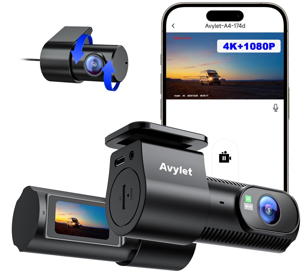 A4 Dashcam - 4K - 170 graden kijkhoek - Wifi - Gps - FullHD resolutie - Night vision - Parkeerbeveiliging - 1,5 inch Ips Lcd - dashcam voor auto - 170 + 150 graden kijkhoek - G Sensor- Full HD achter camera 1080P