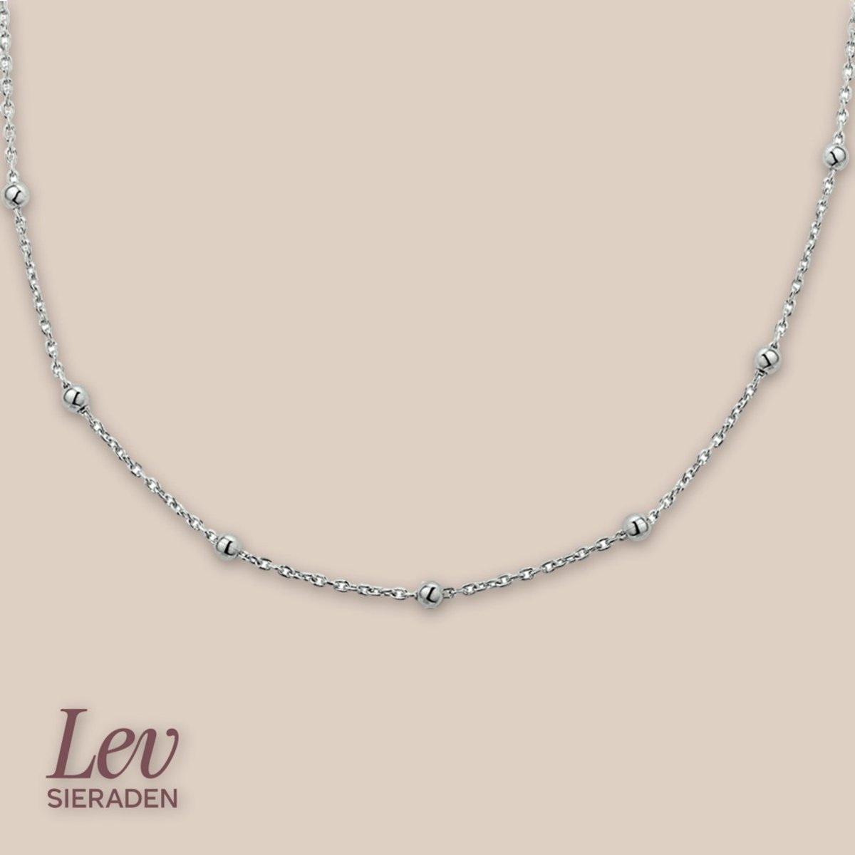 Lev Sieraden - Ketting - Collier Bolletjes - Zilver - 1.2 mm 40 + 4 cm - 2.77g Gerhodineerd zilver