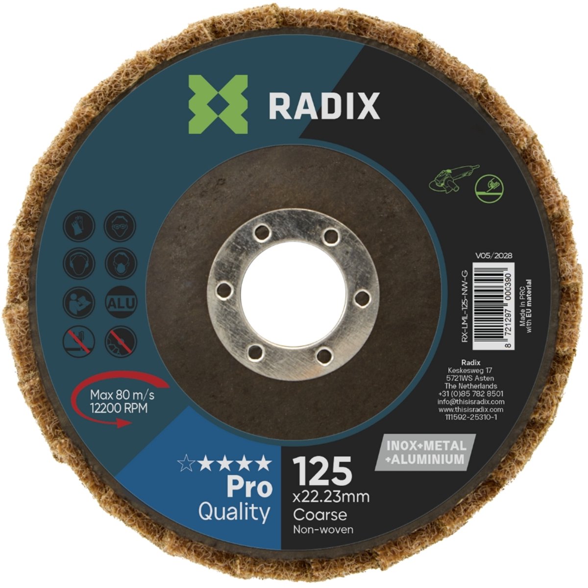 Radix - Lamellenschijf - Non-woven - Polijstschijf Inox, Staal & Aluminium - 125 x 22,23 mm - Grof