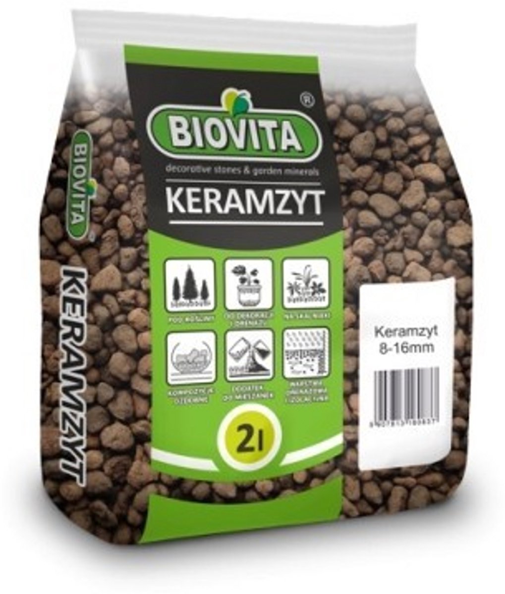 Biovita - Hydrokorrels - Geëxpandeerde Klei - 2 Liter - 8-16 mm - Voor Drainage & Decoratie - Natuurlijk Product