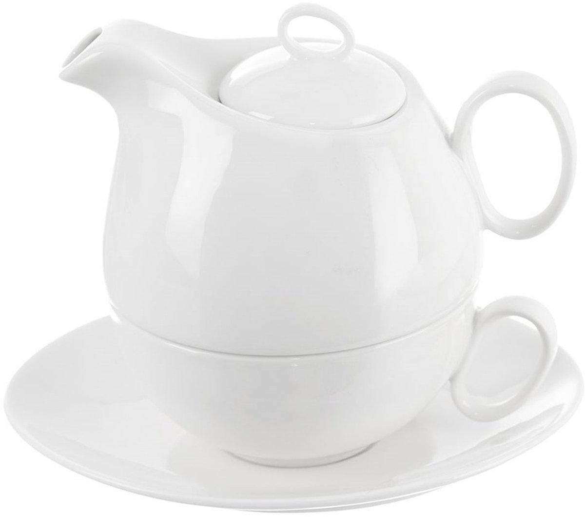 Orion MONA Serie - Porseleinen Theepot met Kopje - 600ml - Wit - Vaatwasser- en Magnetronbestendig
