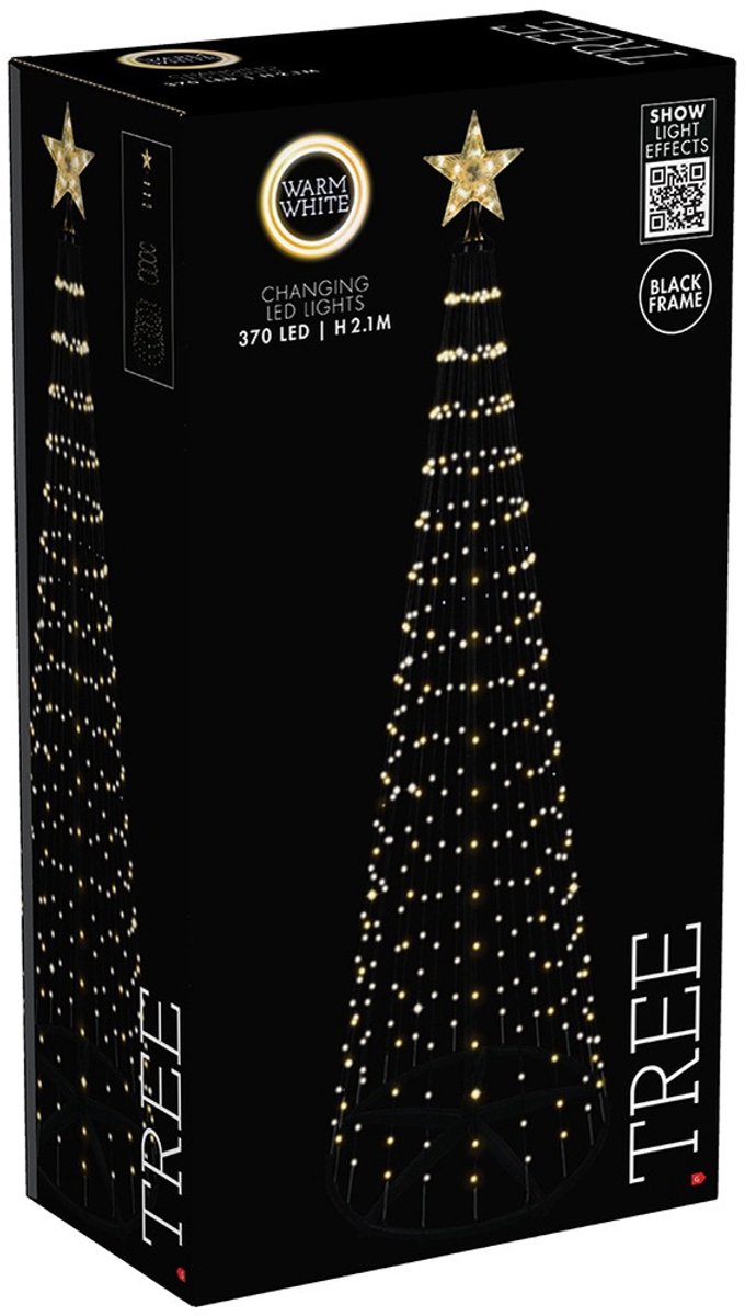 ECD Germany LED kerstboom 210 cm voor buiten 370 warm witte LED lampjes dimbaar met timer 9 lichtstanden met afstandsbediening ster metalen lichtpiramide weerbestendig tuin kerstdecoratie kegelvormige lichtboom kerstverlichting feestdecoratie – foto 5