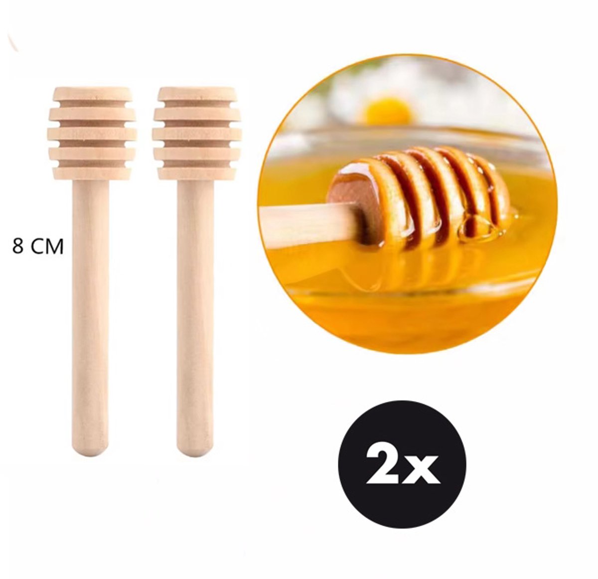 Actie4you® - Honing lepel - Dipper - Hout - Honeydripper - Keukengerei – Lepel voor Honing - Hout - 2 stuks - 8 cm