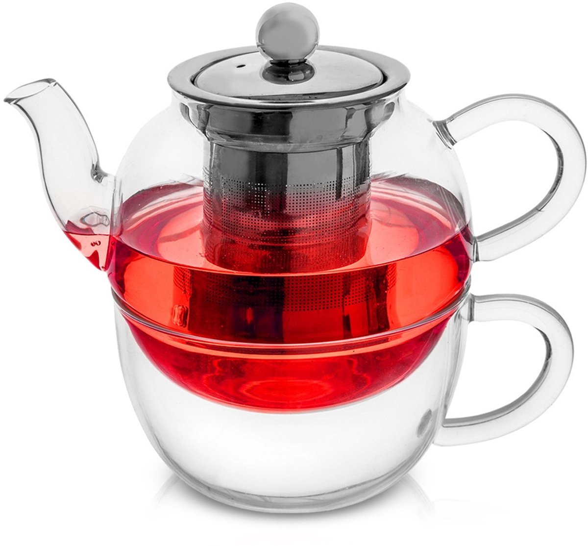 Orion - Theepot met Kopje - 350 ml - Borosilicaatglas - Met Zeef - Transparant