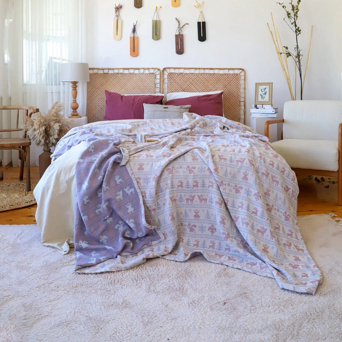Trimita Nordic Deer – Mousseline Bedsprei – 100% Turks Katoen – Licht & Ademend – Voor Alle Seizoenen - 220x240 cm