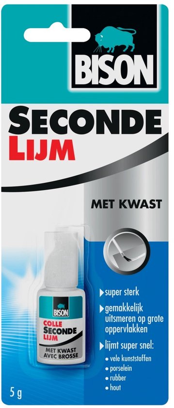 Bison Secondelijm Vloeibaar met kwast, sterke secondelijm, met aanbrengkwast, vaatwasser bestendig, water resistent, voor iedere reparatie in en om het huis