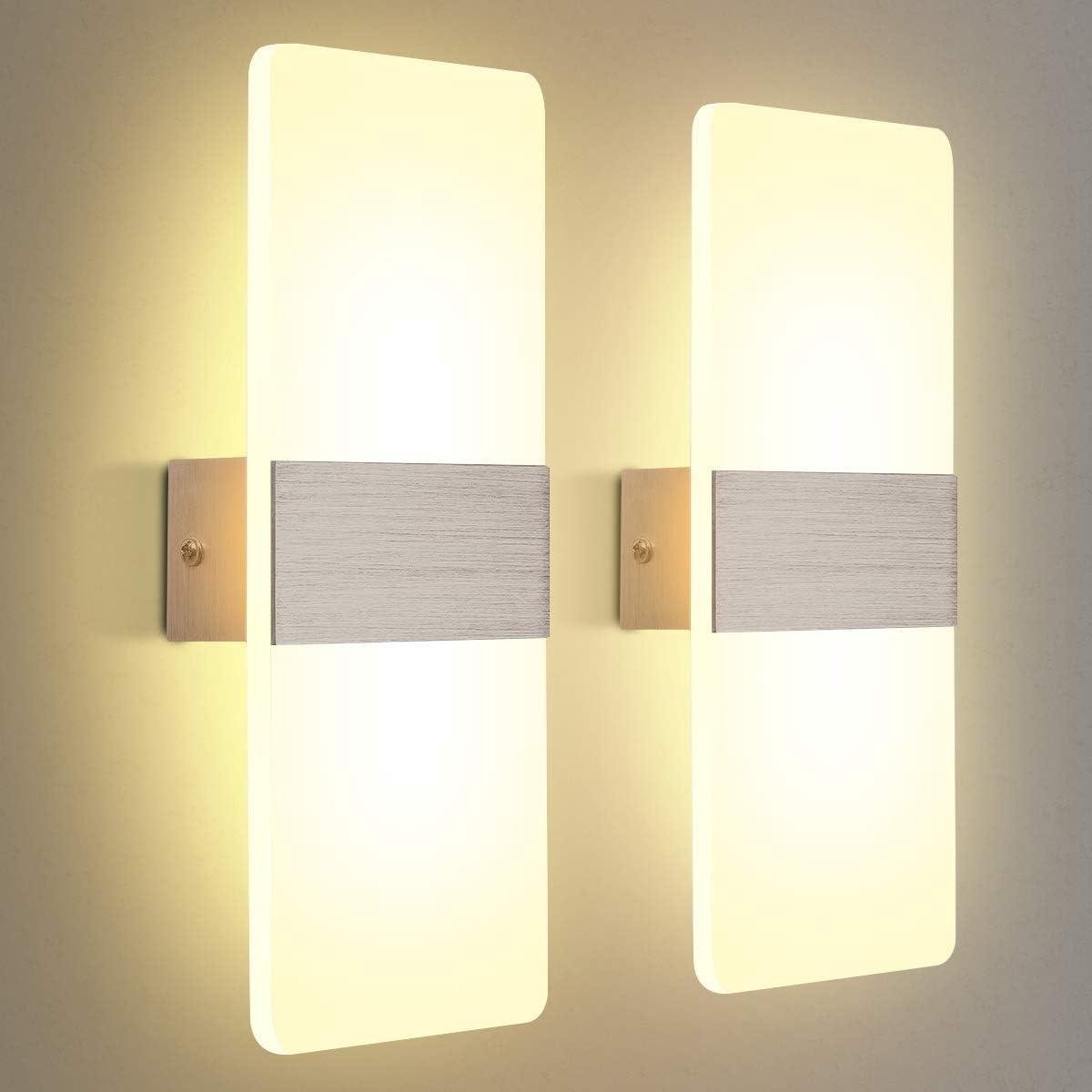 GELLDG 2 stuks wandlampen voor binnen - 6W - LED-wandlamp van acryl - op- en neergaande lichtbundel - 29 cm - 3000K warmwit licht - geschikt voor gangen, woonkamers, slaapkamers en trappenhuizen