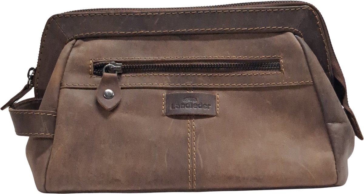 Landleder Rugged Hide - Toilettas - Naturel Bruin