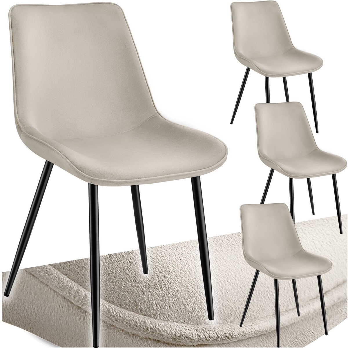 tectake® Eetkamerstoel - Gevoerde fluwelen zitting - Zwart metalen poten - Woonkamer, eetk